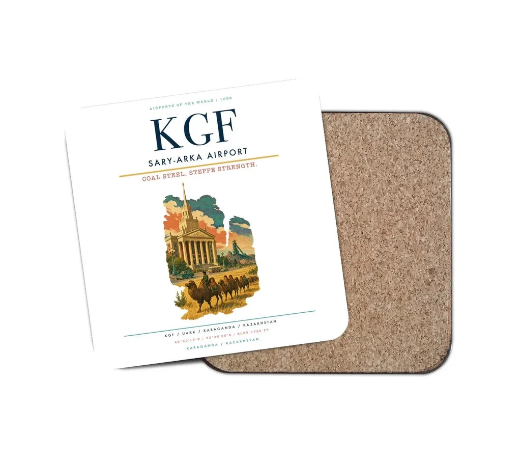 Sary-Arka Airport (KGF) design on white 1 piece coaster