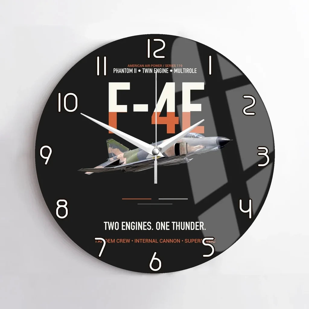 F-4E Phantom II Two Engines One Thunder design on black no frame wall clock