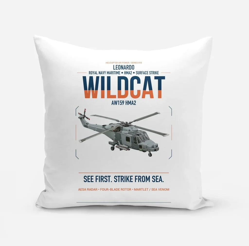 Leonardo AW159 Wildcat HMA2 design on white pillow