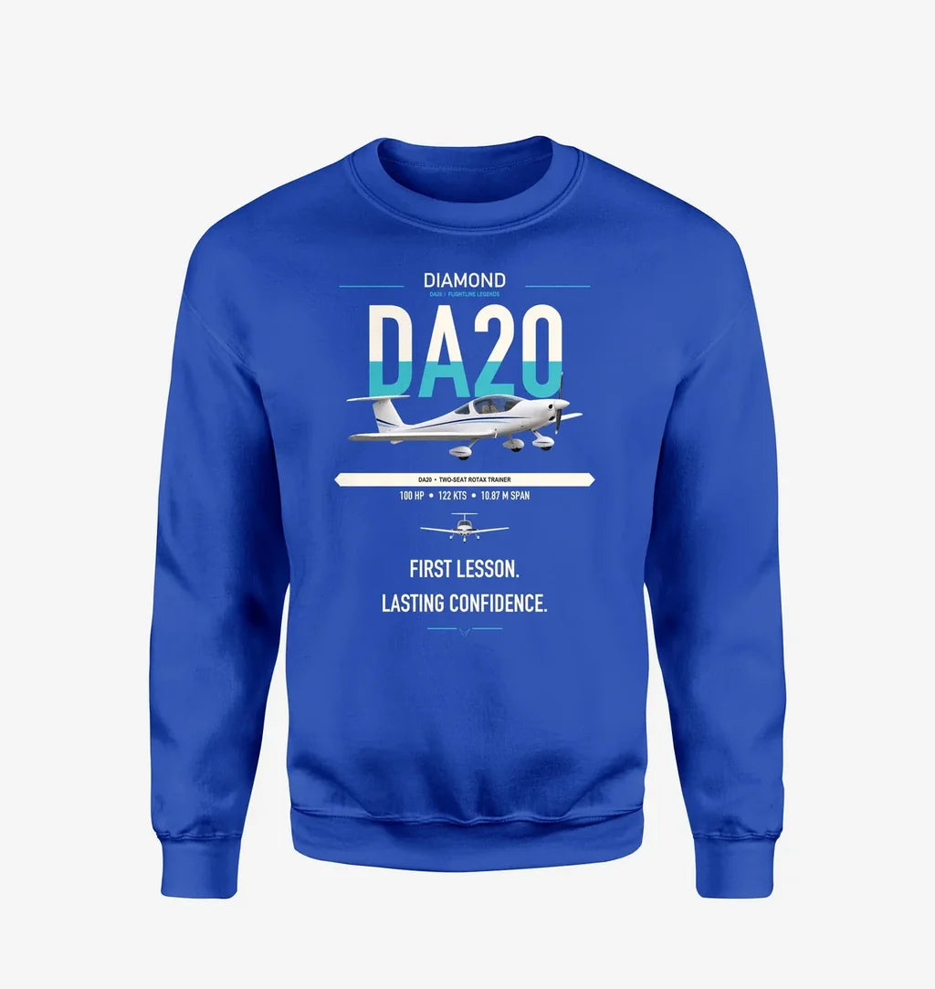 Diamond DA20 design on blue sweatshirt