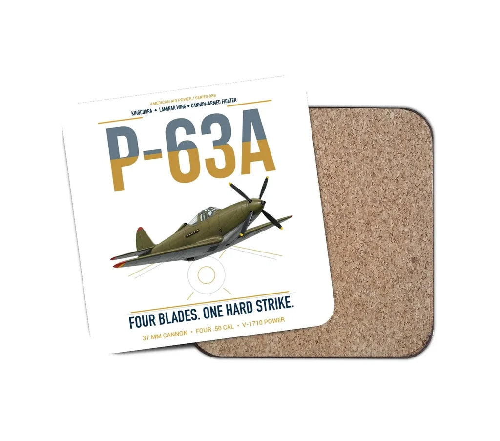P-63A Kingcobra design on white 1 piece coaster