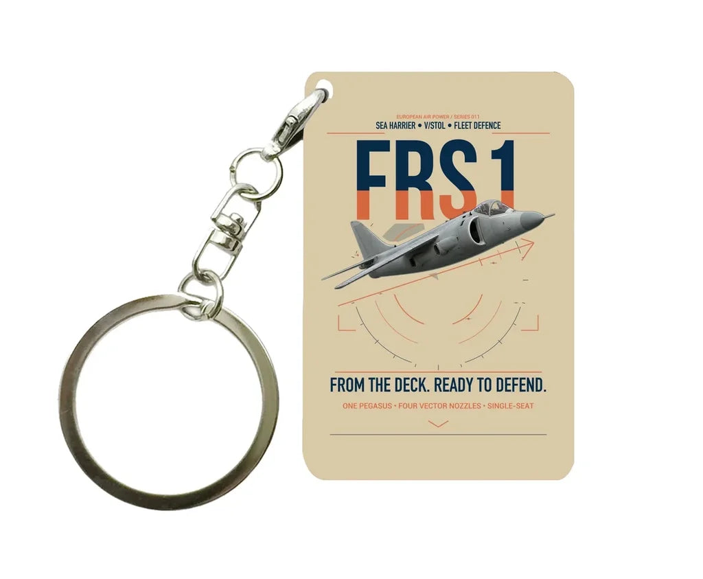 British Aerospace Sea Harrier FRS.1 design on beige designed key chain, double-side print