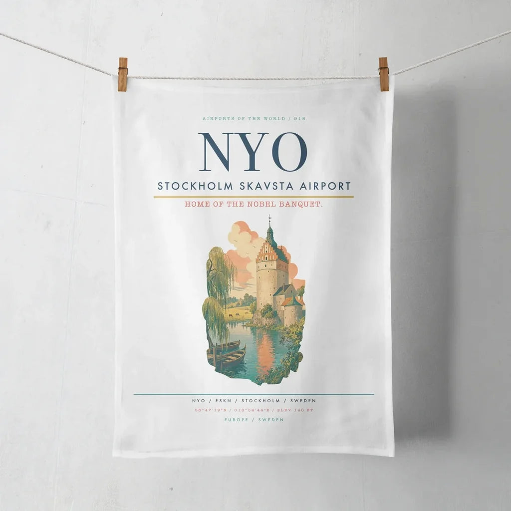 Stockholm Skavsta Airport (NYO) design on white towel