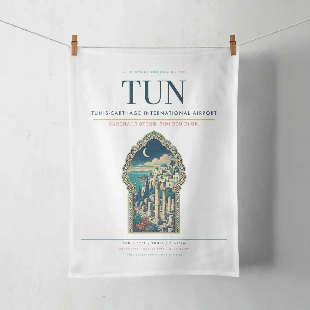 Tunis-Carthage International Airport (TUN) design on white towel