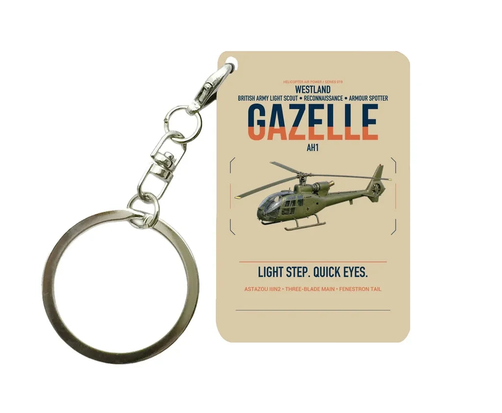 Westland Gazelle AH1 design on beige designed key chain, double-side print