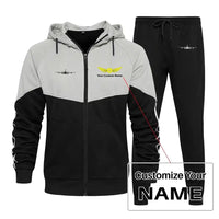 Thumbnail for Airbus A340 Silhouette Zipped Hoodie - Colourful - Black + Name (Customizable)