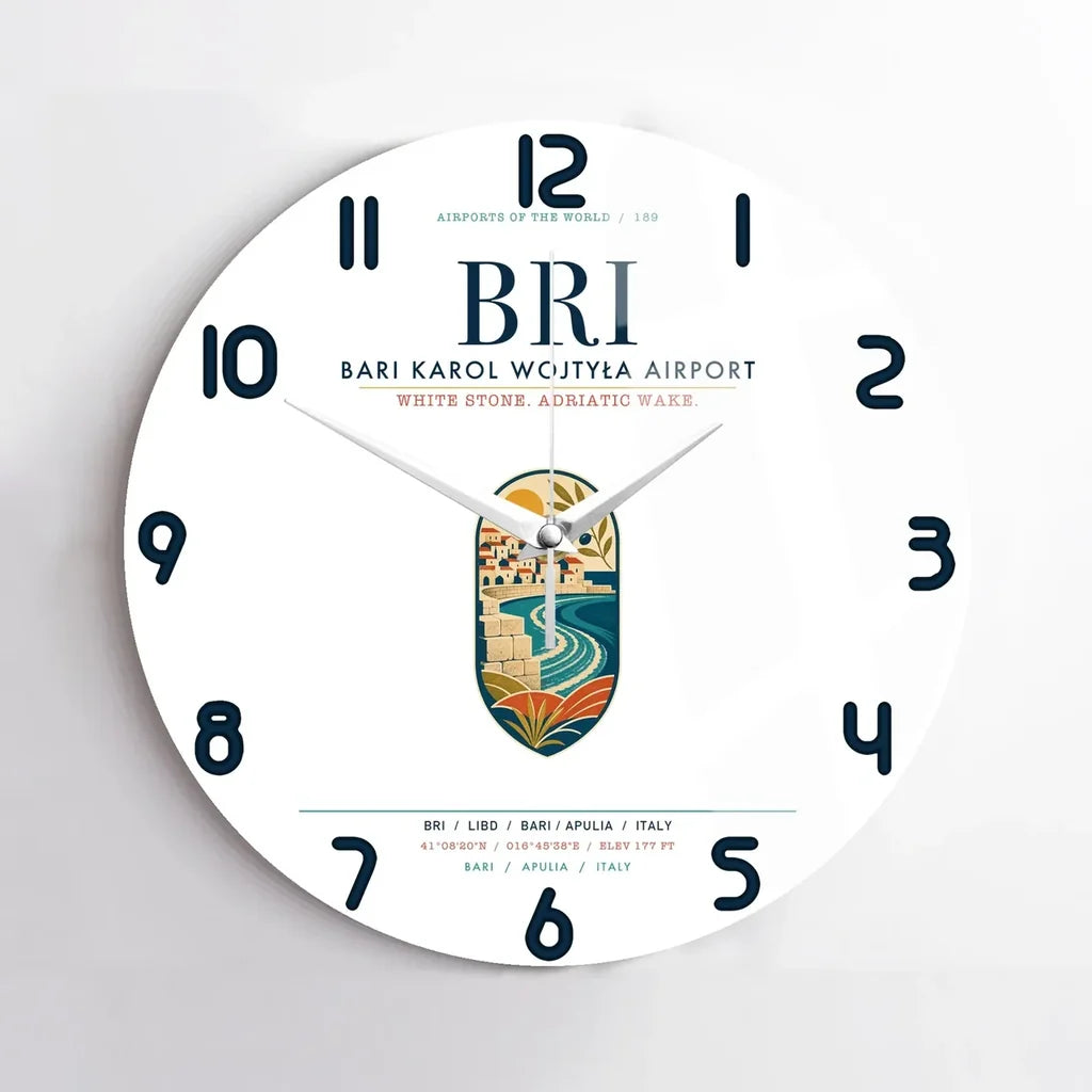 Bari Karol Wojtyła Airport (BRI) design on white no frame wall clock