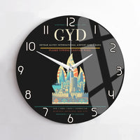 Thumbnail for Heydar Aliyev International Airport (GYD) design on black no frame wall clock