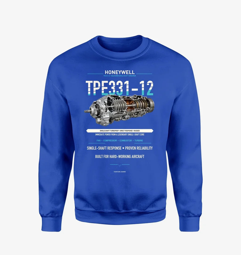 TPE331-12 design on blue sweatshirt