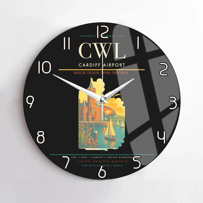 Cardiff Airport (CWL) design on black no frame wall clock