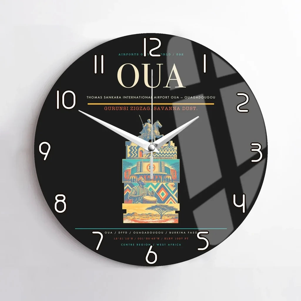 Thomas Sankara International Airport (OUA) design on black no frame wall clock