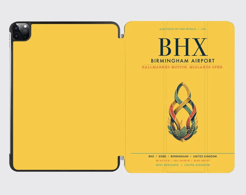 Birmingham Airport (BHX) design on yellow ipad tablet case