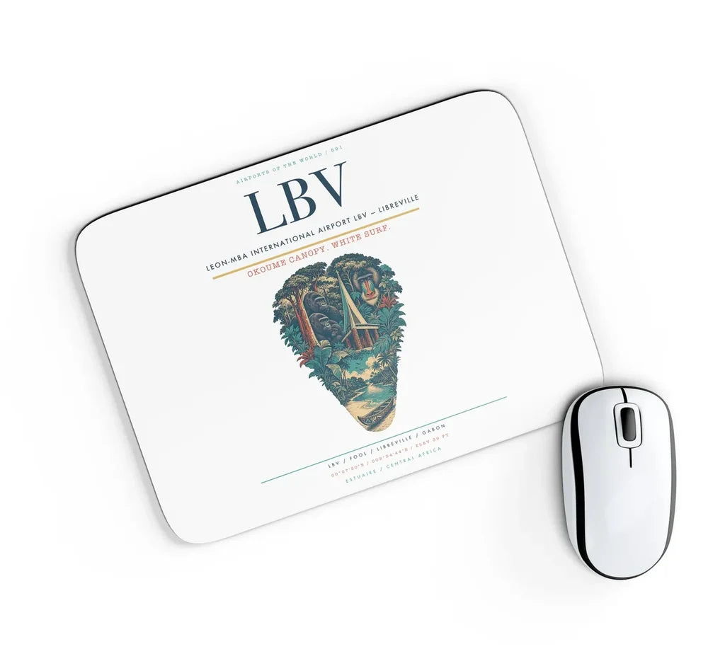 Leon-Mba International Airport (LBV) design on white rectangle mouse pad