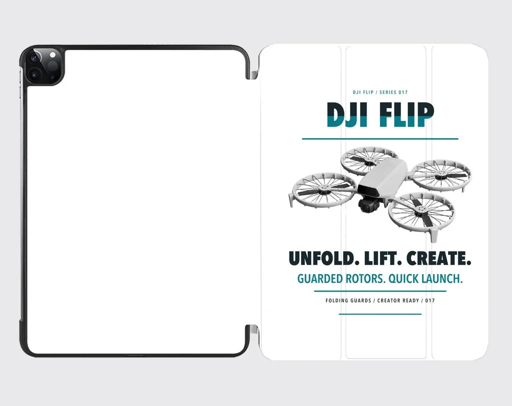 DJI Flip design on white ipad tablet case