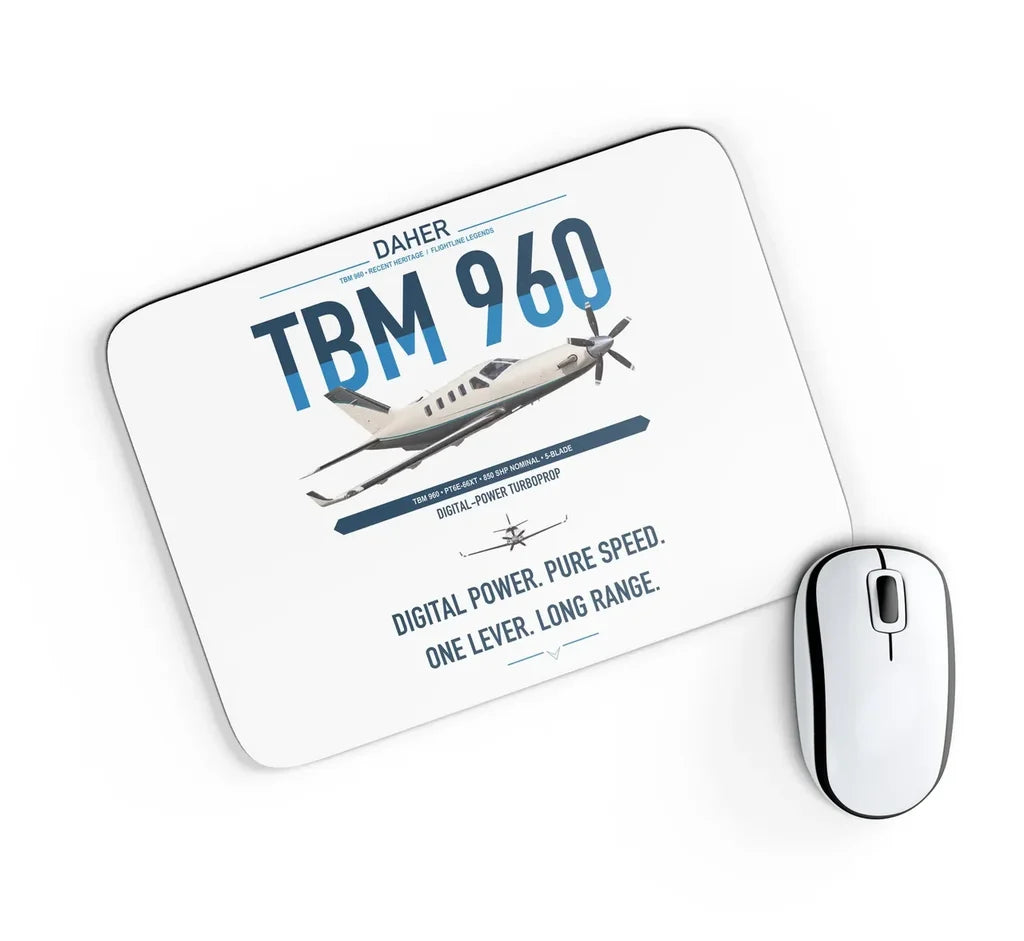 Daher TBM 960 design on white rectangle mouse pad