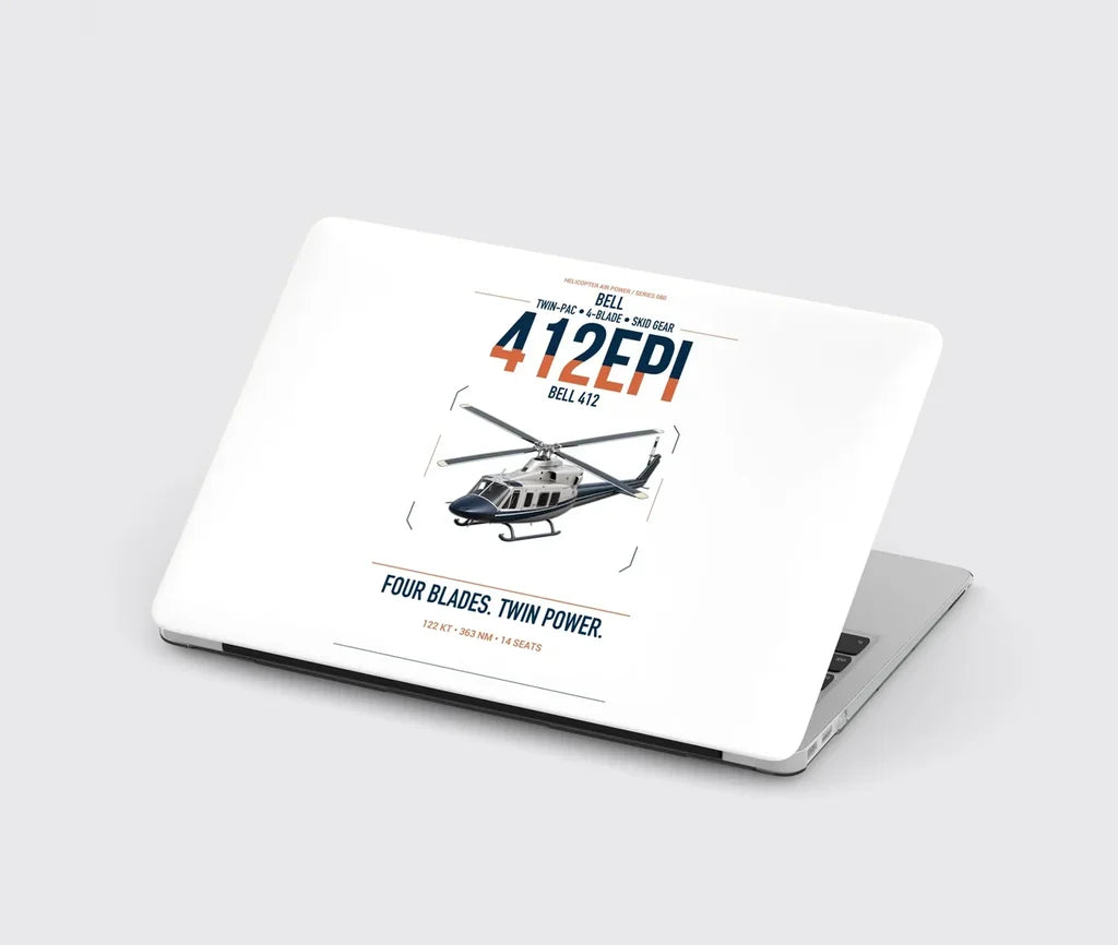 Bell 412EPI design on white MacBook case