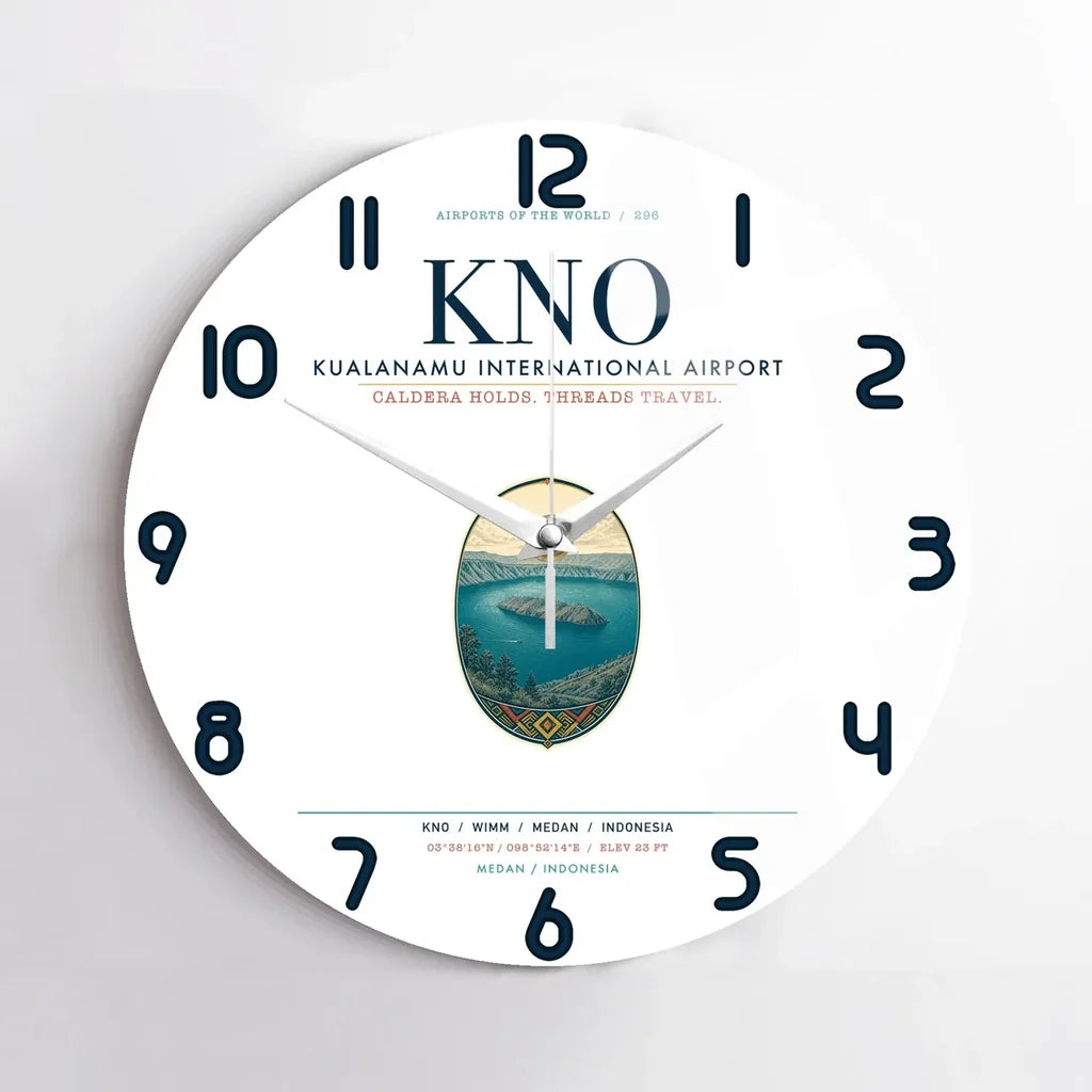 Kualanamu International Airport Medan (KNO) design on white no frame wall clock