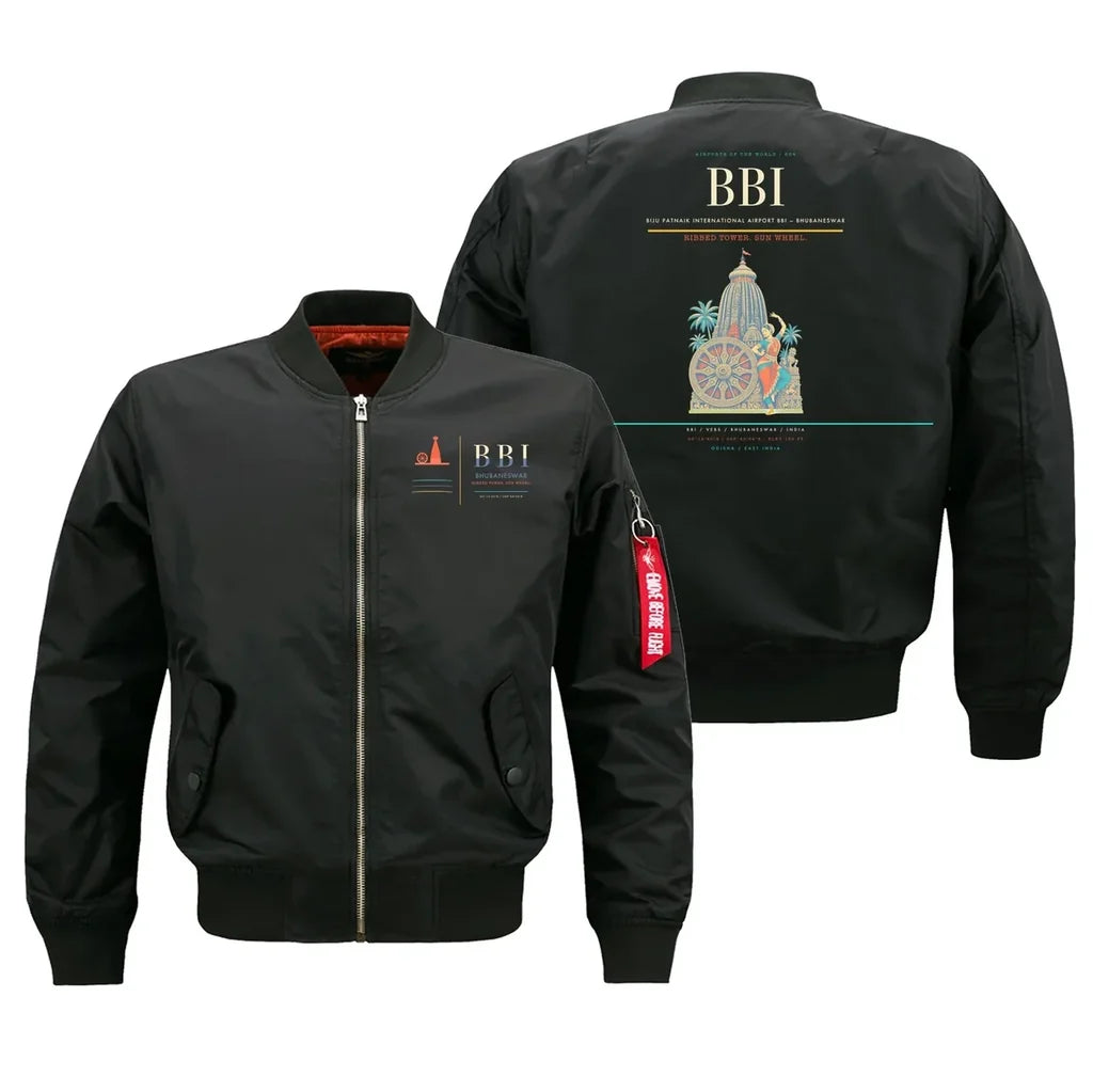Biju Patnaik International Airport (BBI) design on black bomber jacket