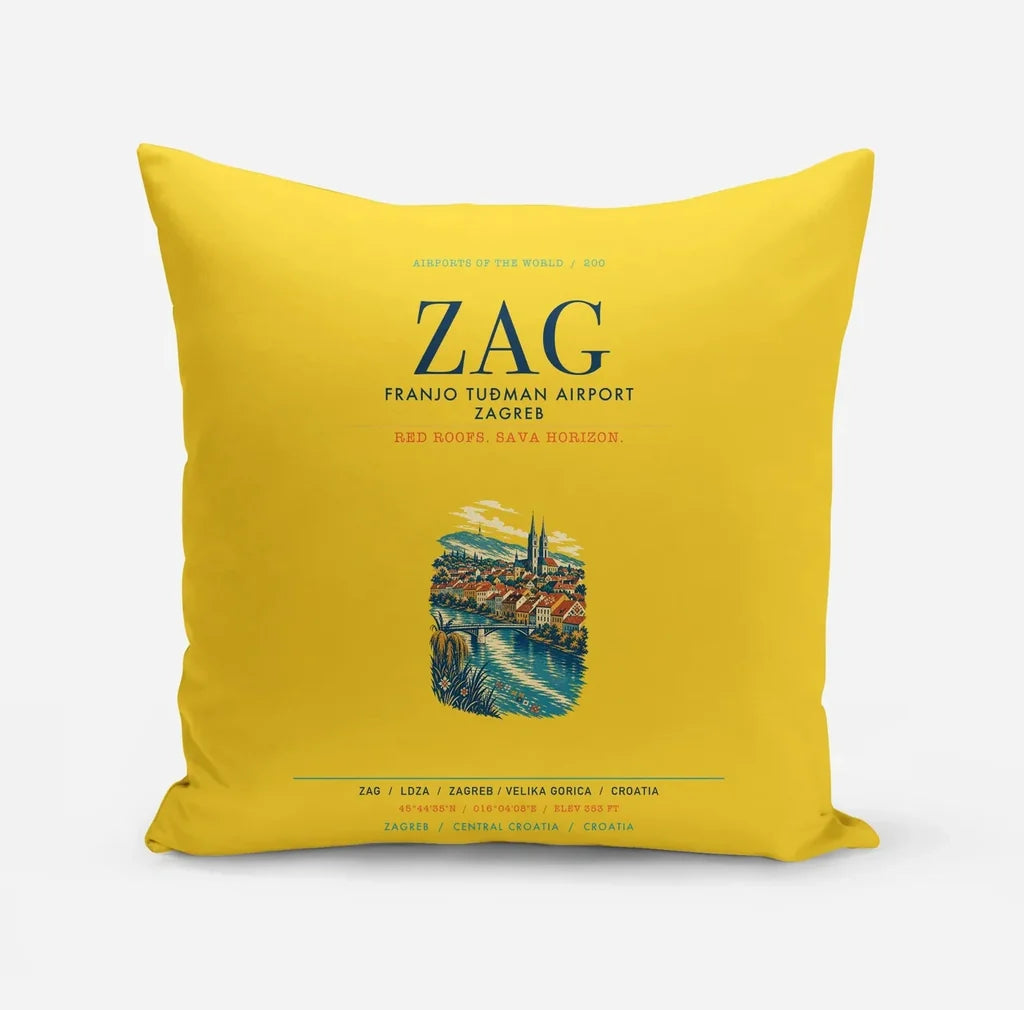 Franjo Tuđman Airport Zagreb (ZAG) design on yellow pillow