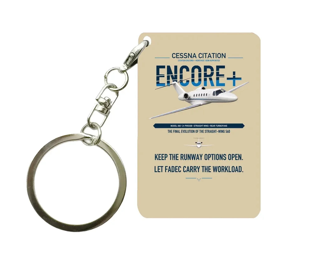 Cessna Citation Encore+ design on beige designed key chain, double-side print