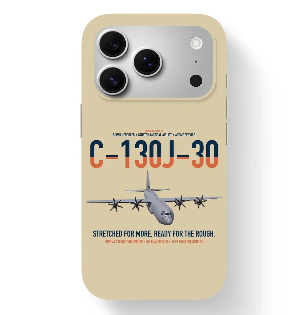 C-130J-30 Super Hercules design on beige magsafe iphone case, for iPhone 17 Pro