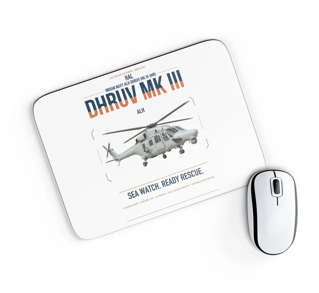 HAL ALH Dhruv Mk III design on white rectangle mouse pad