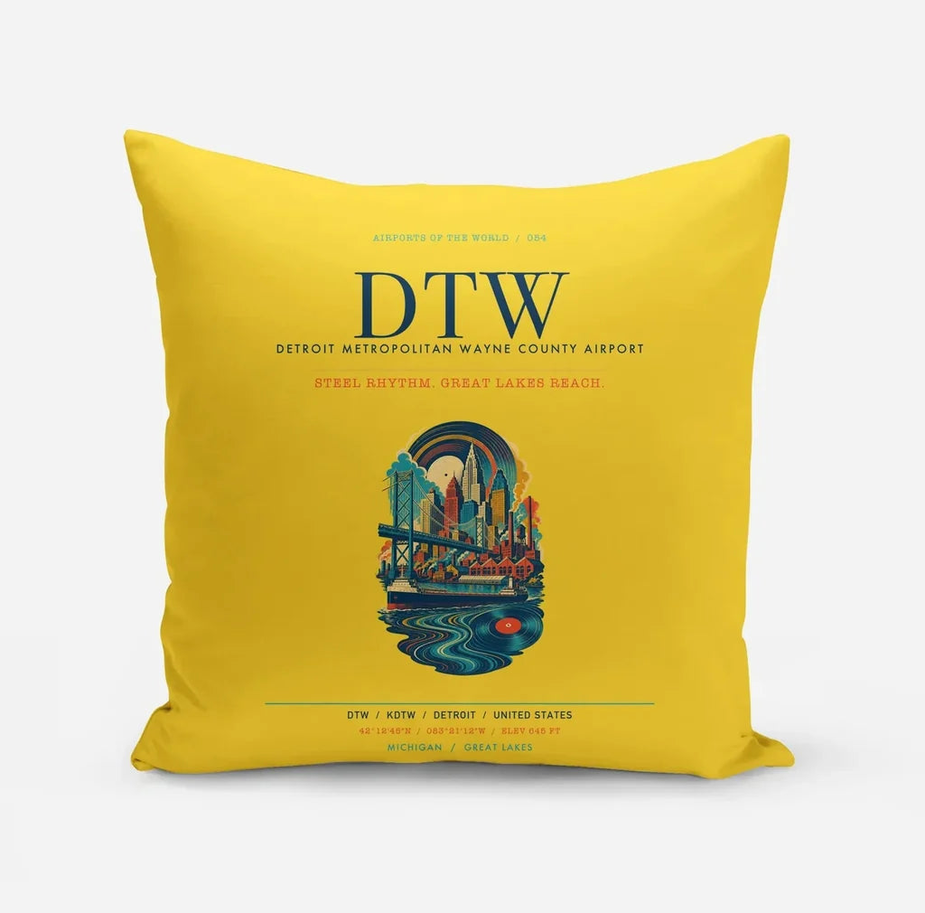 Detroit Metropolitan Wayne County Airport (DTW) design on yellow pillow