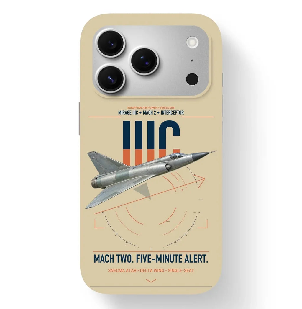Dassault Mirage IIIC design on beige magsafe iphone case, for iPhone 17 Pro