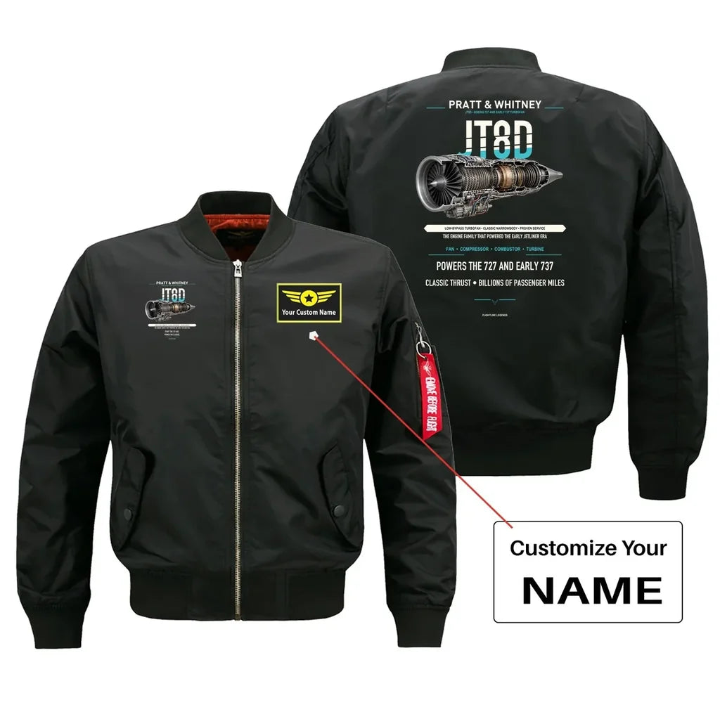 JT8D design on black bomber with custom name badge