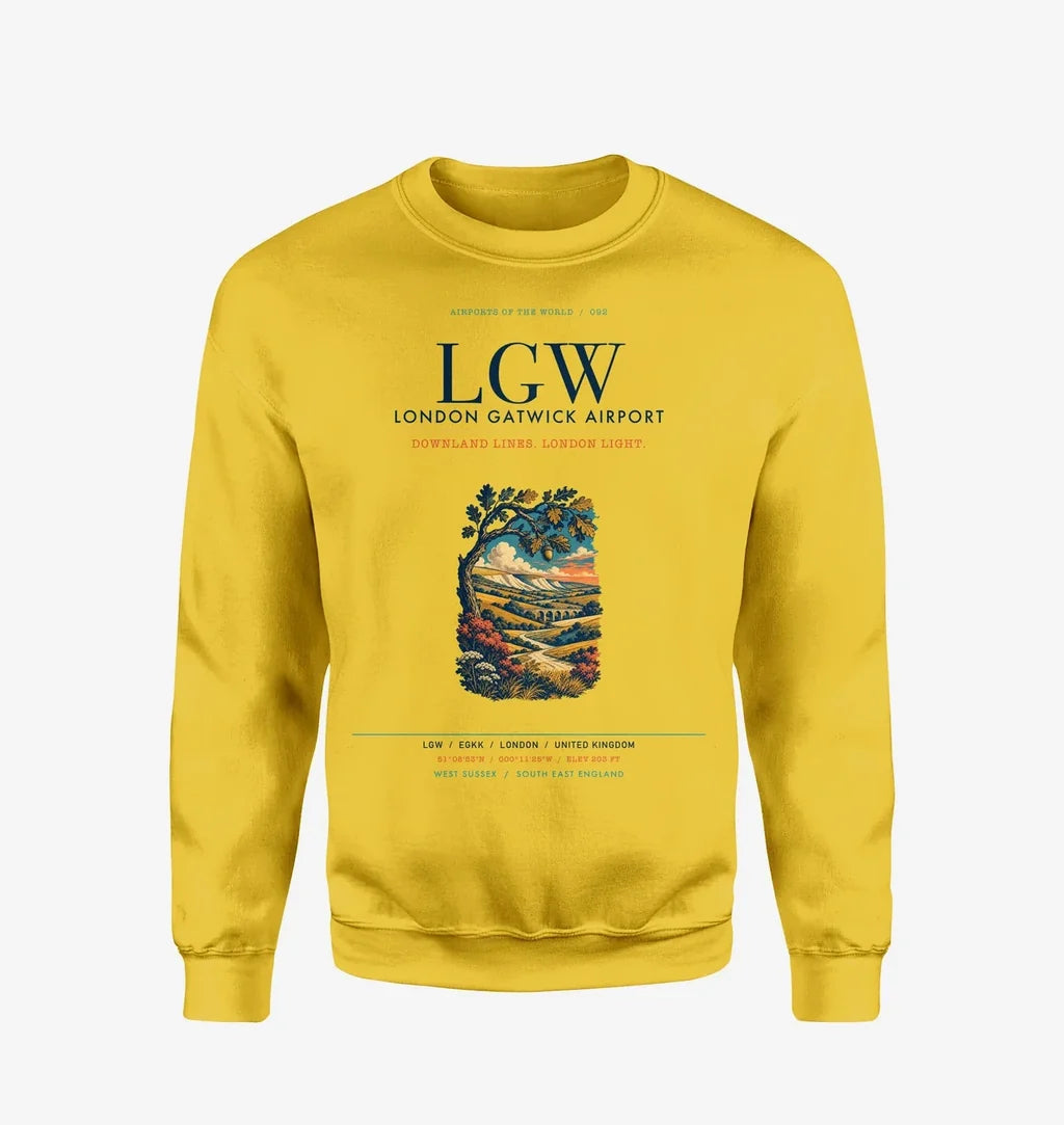 London Gatwick Airport (LGW) design on yellow sweatshirt