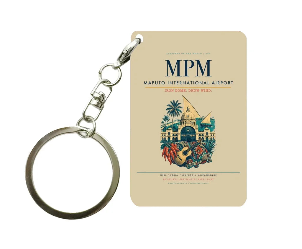 Maputo International Airport MPM Key Chain design on beige key chain