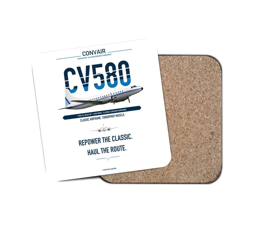 Convair 580 design on white 1 piece coaster