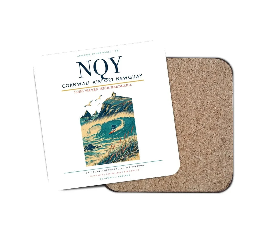 Cornwall Airport Newquay (NQY) design on white 1 piece coaster