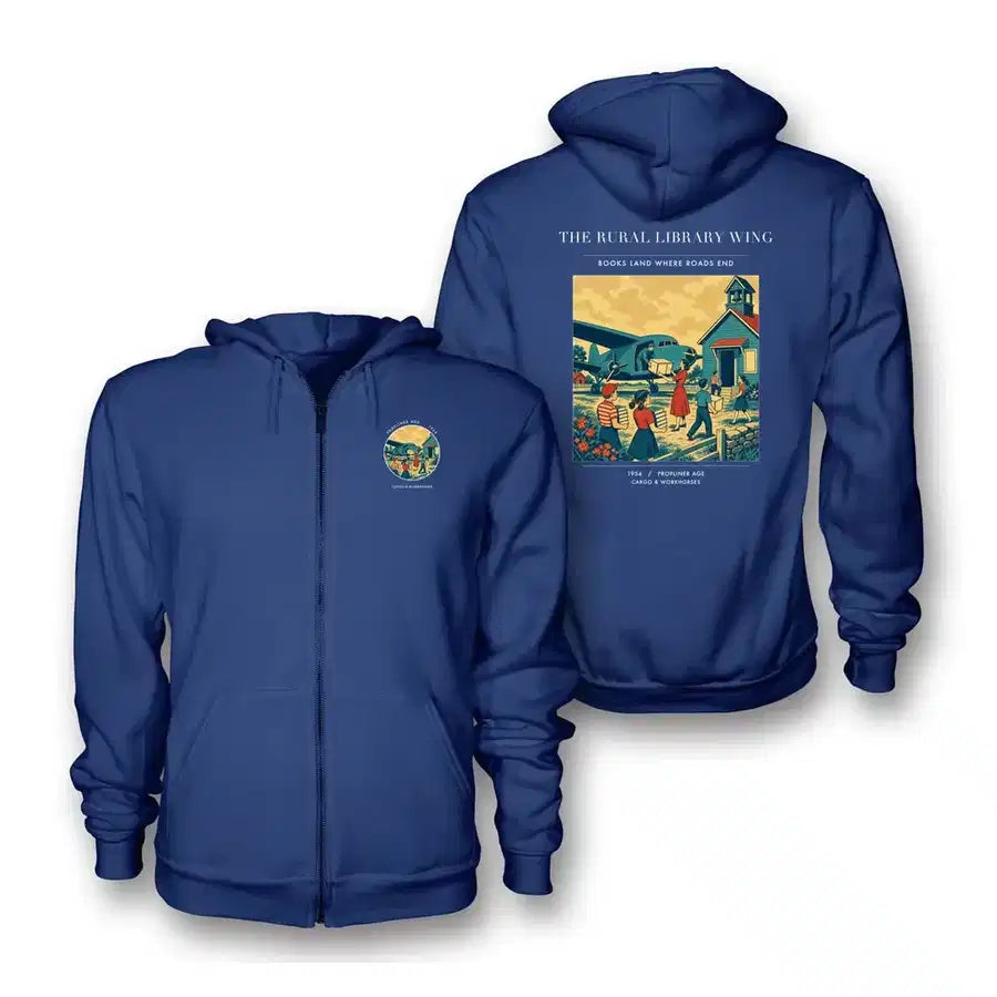 VINTAGE G4392 - The Rural Library Wing - Premium Zipped Hoodie design on blue
