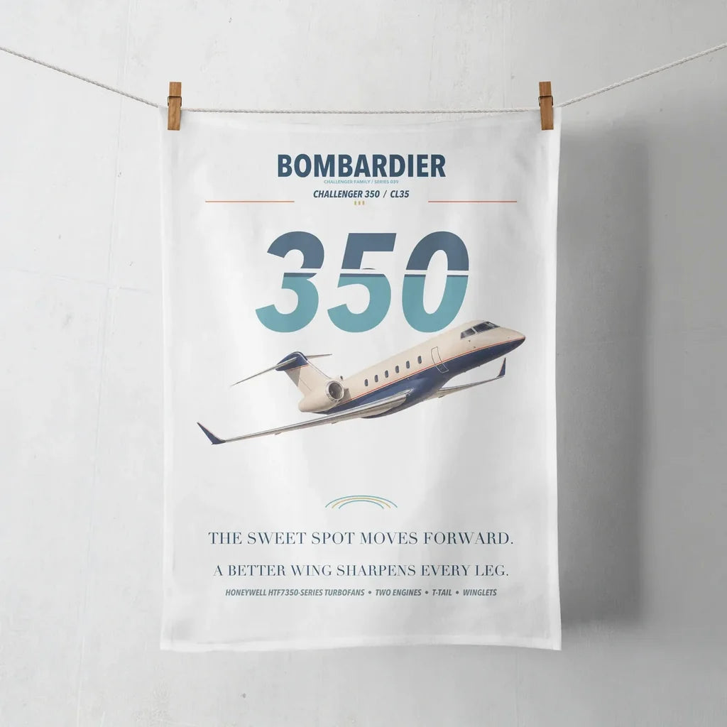 Bombardier Challenger 350 design on white towel