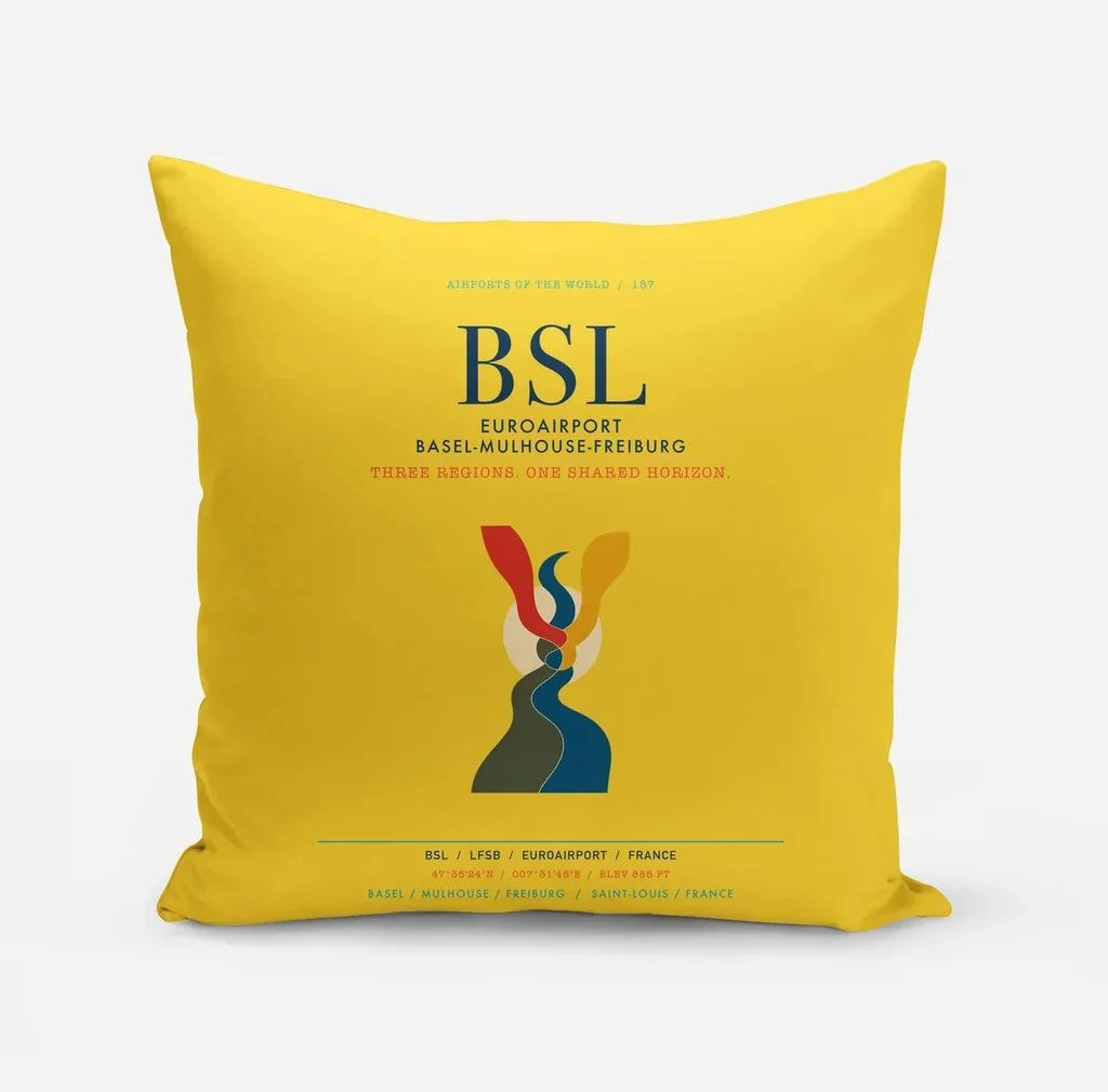 EuroAirport Basel-Mulhouse-Freiburg (BSL) design on yellow pillow