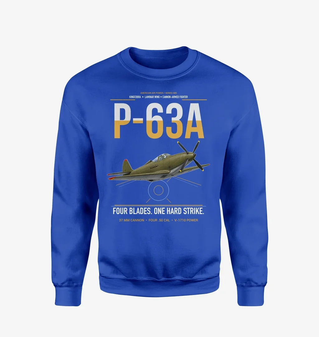 P-63A Kingcobra design on blue sweatshirt