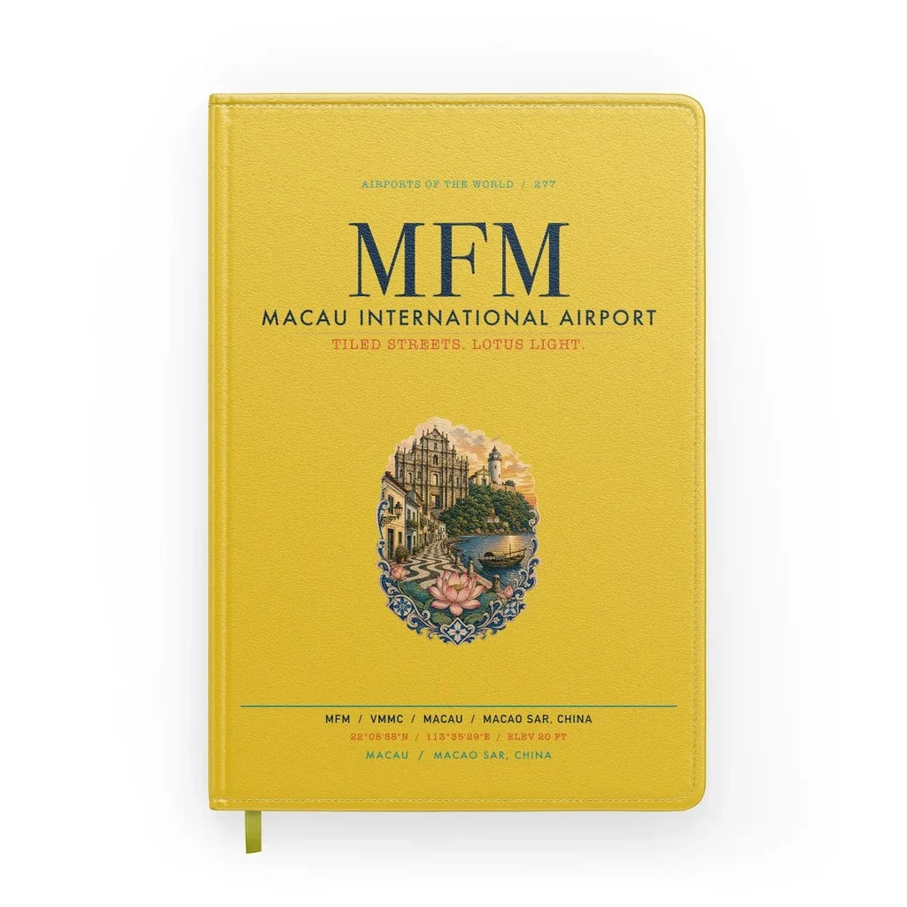Macau International Airport (MFM) design on yellow notebook