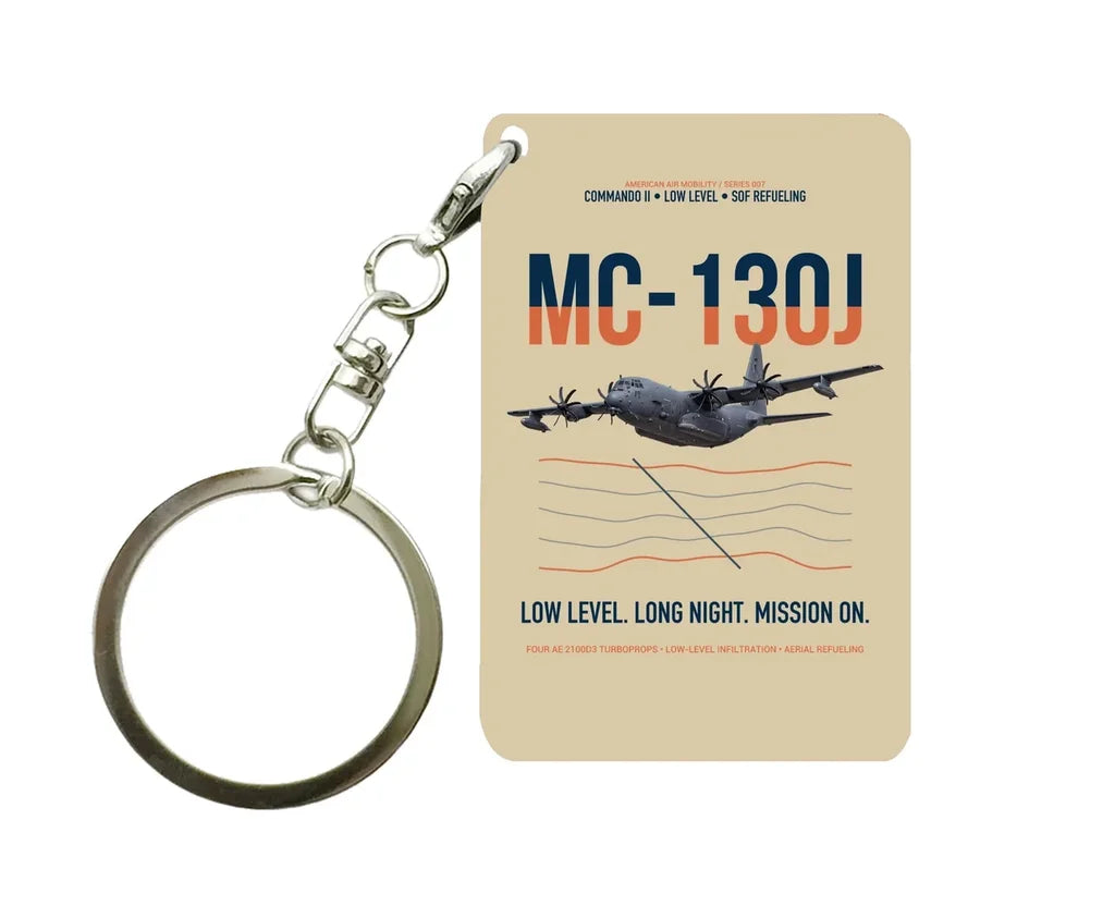 MC-130J COMMANDO II design on beige designed key chain, double-side print