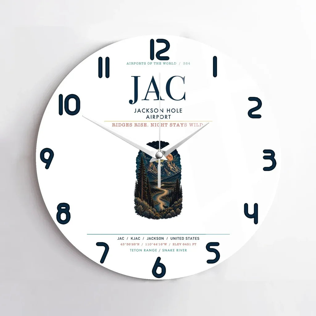 Jackson Hole Airport (JAC) design on white no frame wall clock