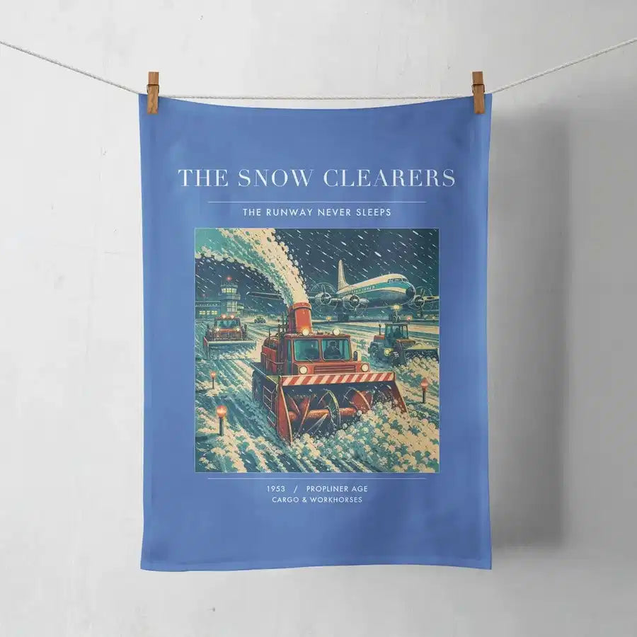 VINTAGE G4105 - The Snow Clearers - Designed Towels design on blue