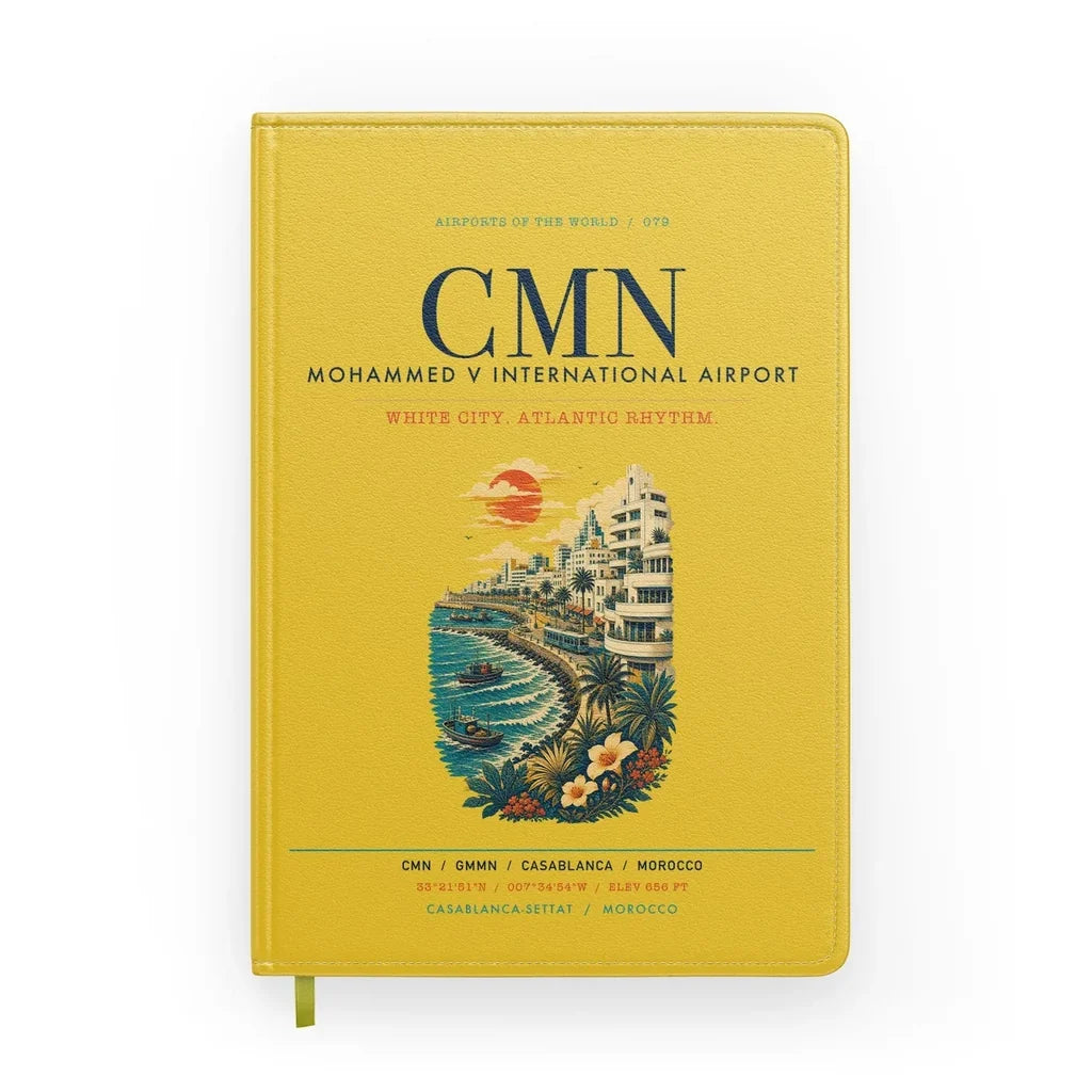 Casablanca Mohammed V International Airport (CMN) design on yellow notebook