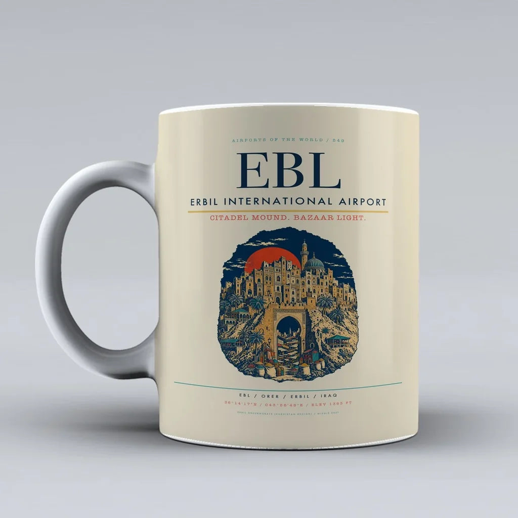 International Airport EBL Mug design on beige erbil