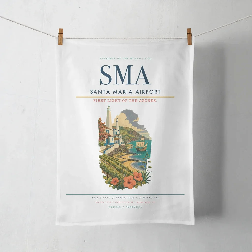 Santa Maria Airport (SMA) design on white towel