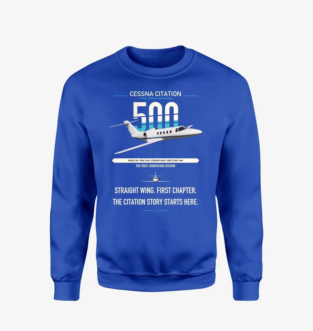 Cessna Citation 500 - Citation I design on blue sweatshirt