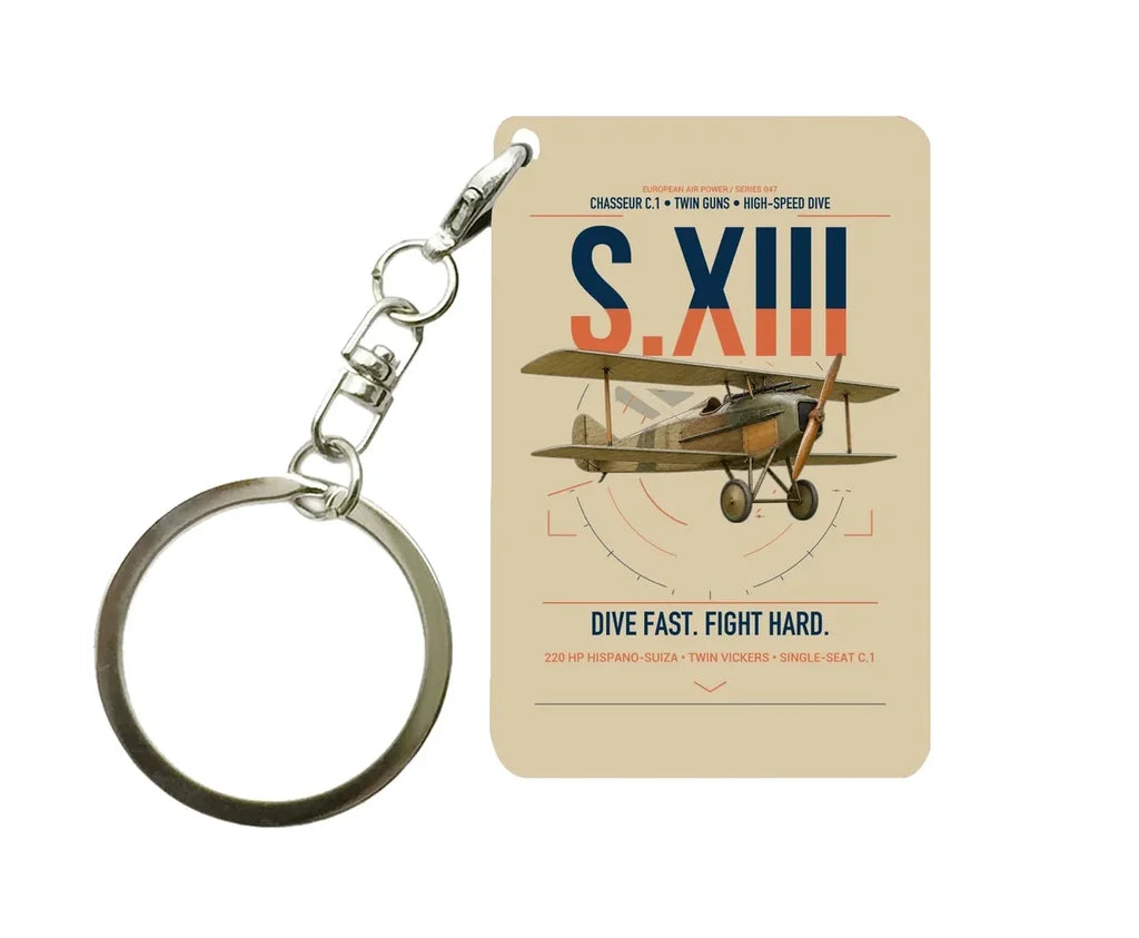 SPAD S.XIII C.1 design on beige designed key chain, double-side print