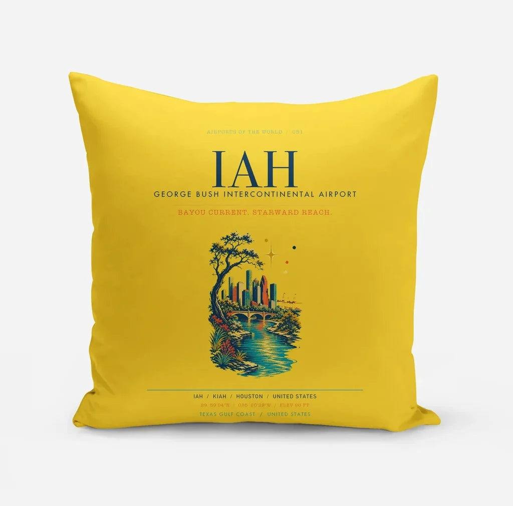 Houston George Bush Intercontinental Airport (IAH) design on yellow pillow