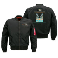 Thumbnail for Palm Beach International Airport (PBI) design on black bomber jacket