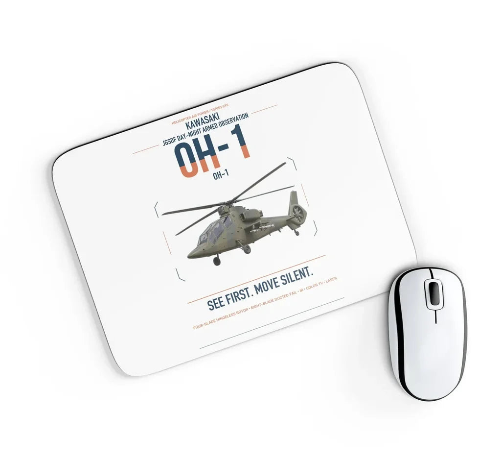 Kawasaki OH-1 design on white rectangle mouse pad