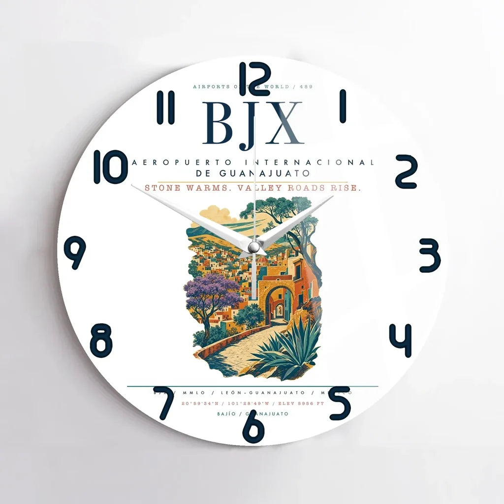 Aeropuerto Internacional de Guanajuato (BJX) design on white no frame wall clock